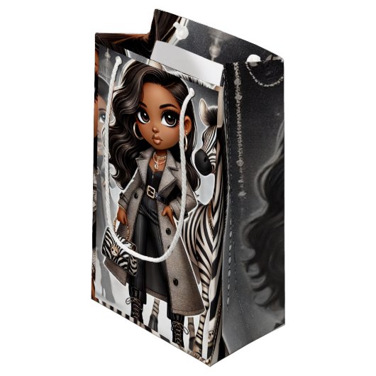 Couture Zebra Gift Bag Kleine Geschenktüte (Vorderseite Schrägansicht)