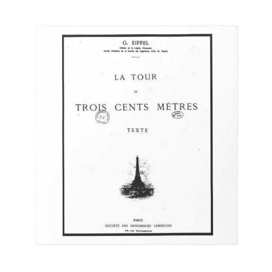 Couverture de l'ouvrage La tour - Gustave Eiffel Notizblock (Vorderseite)