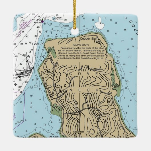 Cove Neck New York Nautic Chart Christmas Keramikornament (Rückseite)