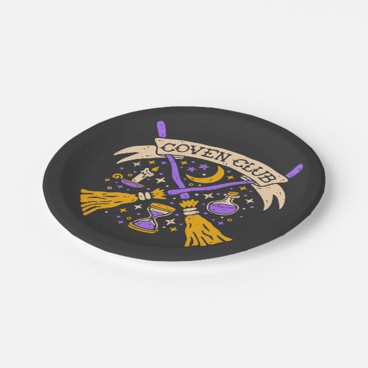 Coven Club Halloween Witwe Night Sky Pappteller (Schrägansicht)