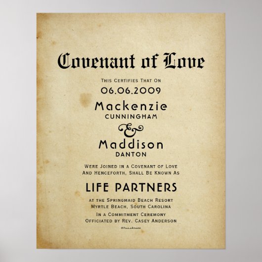 "Covenant of Liebe" LifePartners WeddingCertificat Poster (Vorne)