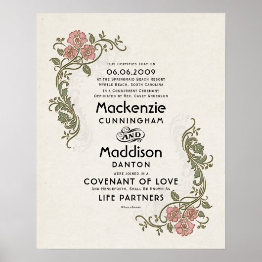 "Covenant of Liebe" LifePartners WeddingCertificat Poster (Vorne)