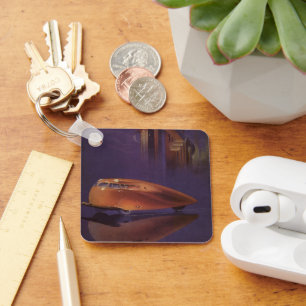 Cover des Vintagen Motor Magazine, Futuristic City Schlüsselanhänger