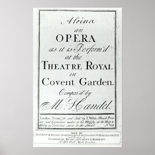 Cover of Sheet Music for Alcina Poster (Vorne)