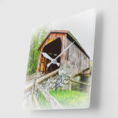 Covered Bridge Art - Square Clock Quadratische Wanduhr (Winkel)