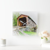 Covered Bridge Art - Square Clock Quadratische Wanduhr (Zuhause)