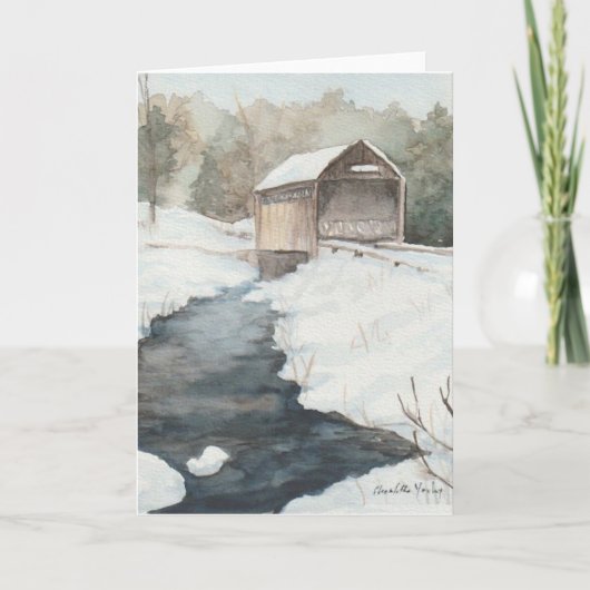 Covered Bridge in Snow Art Note Card Dankeskarte (Vorderseite)