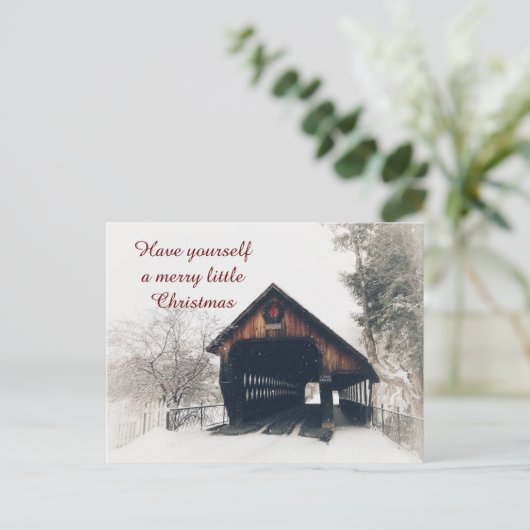 Covered Bridge in Snow Weihnachtskarte Postkarte (Stehend Vorderseite)