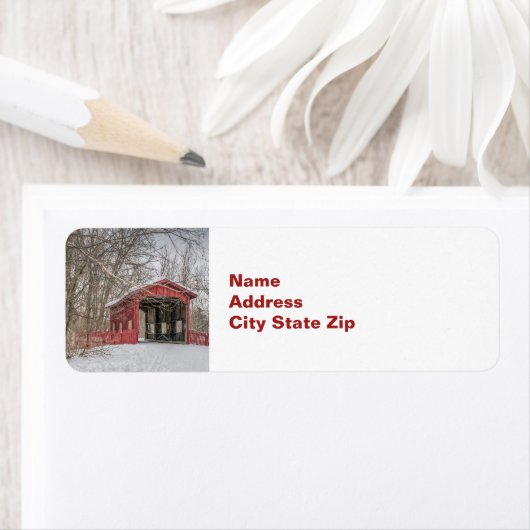 Covered Bridge Red Snow Foto (Insitu)