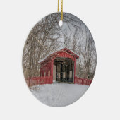 Covered Bridge Red Snow Foto Keramik Ornament (Rechts)