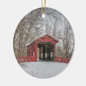 Covered Bridge Red Snow Foto Keramik Ornament (Links)