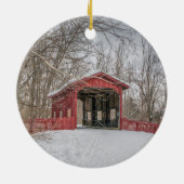 Covered Bridge Red Snow Foto Keramik Ornament (Hinten)