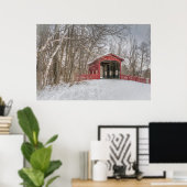 Covered Bridge Red Snow Foto Poster (Heimbüro)