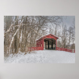 Covered Bridge Red Snow Foto Poster
