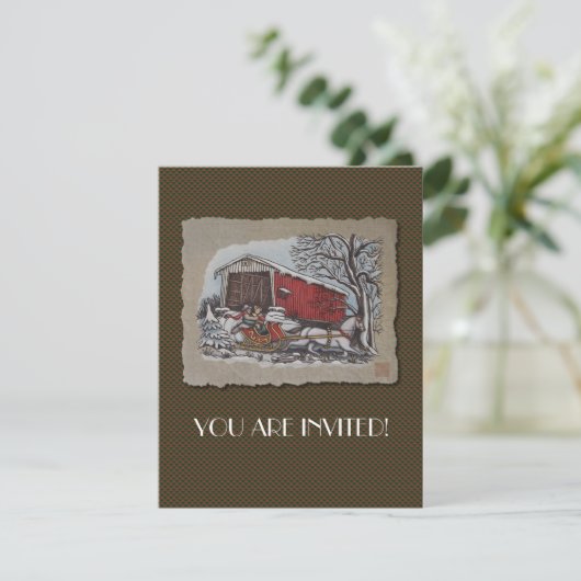 Covered Bridge & Sleigh Einladung (Stehend Vorderseite)