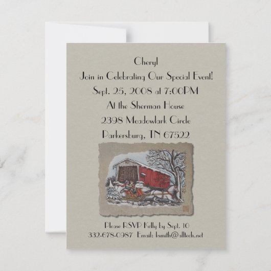 Covered Bridge & Sleigh Einladung (Rückseite)