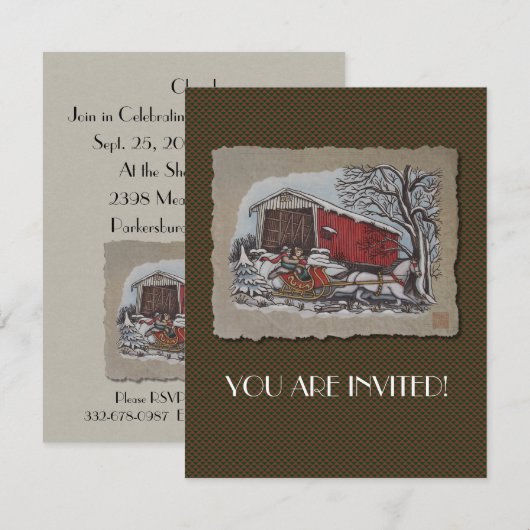 Covered Bridge & Sleigh Einladung (Vorne/Hinten)