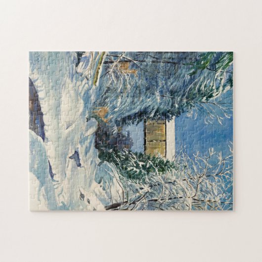Covered Bridge with Snow and Deer at Stream Puzzle (Horizontal)