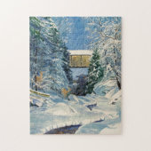 Covered Bridge with Snow and Deer at Stream Puzzle (Vertikal)