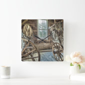 Covered wagon, wooden wagon wheel quadratische wanduhr (Zuhause)