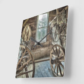 Covered wagon, wooden wagon wheel quadratische wanduhr (Winkel)