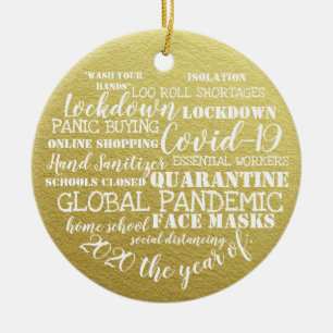 covid19 2020 das Jahr der Gesichtsmasken Gold Keramik Ornament