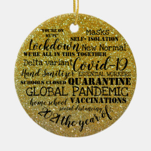 covid19 2021 das Jahr der Impfungen Gold Glitzer Keramik Ornament