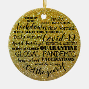 covid19 2021 das Jahr der Impfungen Gold Glitzer Keramik Ornament