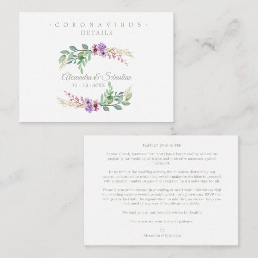 Covid19 Details Sophisticated Lilac Chic Wreath Begleitkarte (Vorne/Hinten)