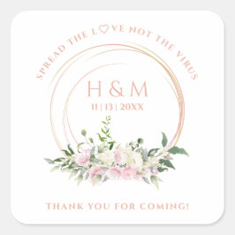 Covid19 Greenery Pink Creamy Garland Sanitizer Gel Quadratischer Aufkleber