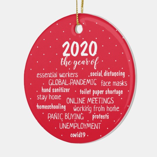 COVID 19 2020 Red Snowflake Punkte Keramik Ornament (Links)