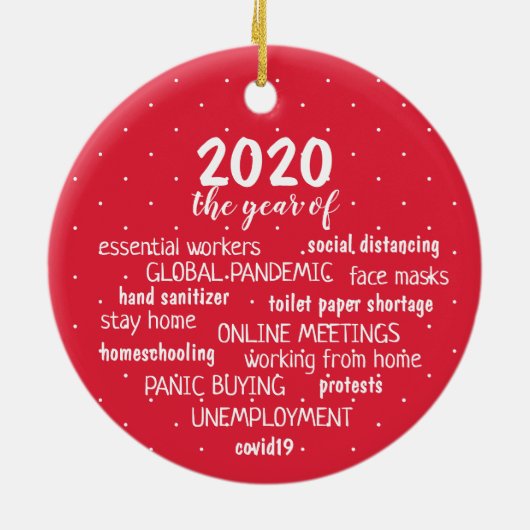 COVID 19 2020 Red Snowflake Punkte Keramik Ornament (Hinten)