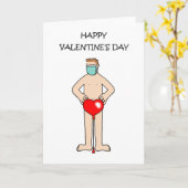 Covid 19 Cartoon Mann tragen nur eine Facemaske Karte (Gelbe Blume)