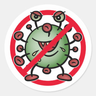 Covid-19 Corona Virus Funny Cartoon Stopp Sign Runder Aufkleber