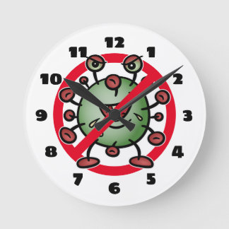Covid-19 Corona Virus Funny Cartoon Stopp Signing  Runde Wanduhr