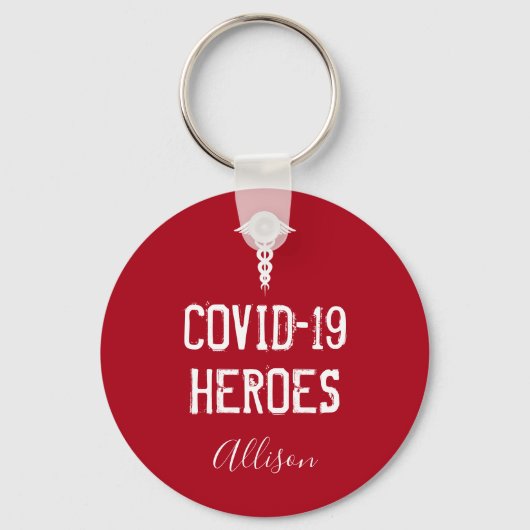 Covid 19 Heroes Red White Caduceus Personalisiert Schlüsselanhänger (Vorderseite)