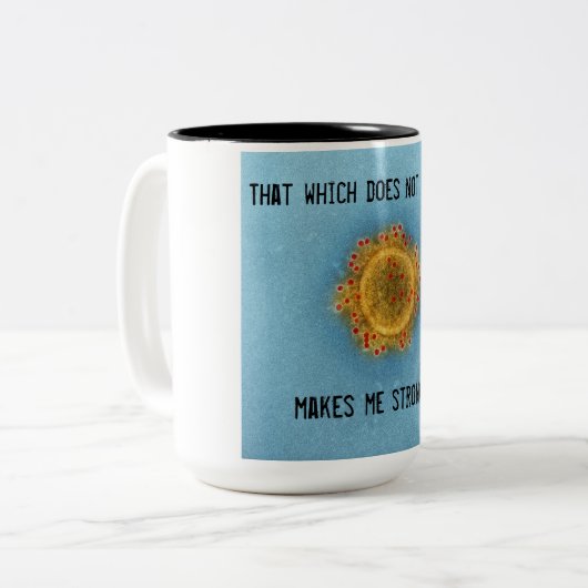 Covid-19 Kaffee Tasse. 15oz.Schwarz und Weiß. Zweifarbige Tasse (Vorderseite Links)