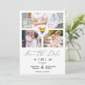 Covid 19 Pride Rainbow Heart Lesbian Gay 3 Fotos Save The Date (Stehend Vorderseite)