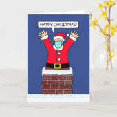 Covid 19 Santa Leaping aus Kamin in einer Gesichts Karte (Gelbe Blume)
