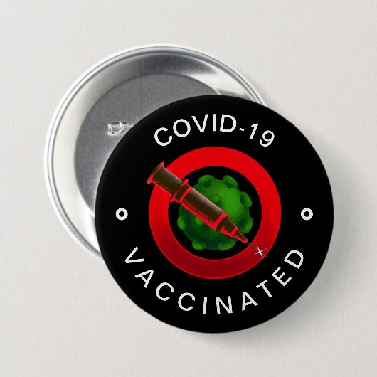 Covid-19 Vaccinated Black & Red Motivational Cool Button (Vorne & Hinten)