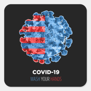 COVID-19 waschen Sie die Hand Quadratischer Aufkleber