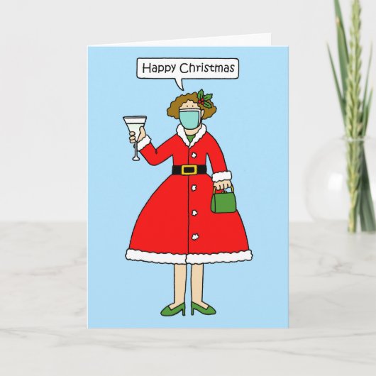Covid 19 Weihnachten Frau Claus Holiday Card (Vorderseite)