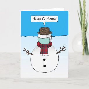 Covid 19 Weihnachts Snowman Cartoon Weihnachtskart Feiertagskarte