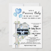Covid Baby Shower Boy Elephant Einladung (Vorderseite)
