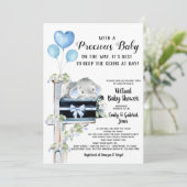 Covid Baby Shower Boy Elephant Einladung (Stehend Vorderseite)