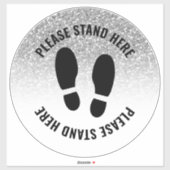 Covid bitte stehen Sie hier entfernt Silber Glitze Aufkleber (Blatt)