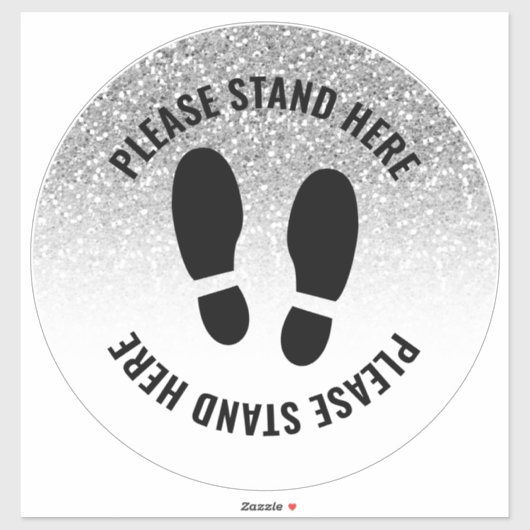 Covid bitte stehen Sie hier entfernt Silber Glitze Aufkleber (Blatt)