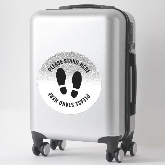 Covid bitte stehen Sie hier entfernt Silber Glitze Aufkleber (Koffer)