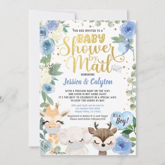 Covid Boy Dusche per Post Pandemic Woodland Tier Einladung (Vorderseite)