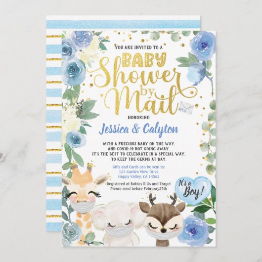 Covid Boy Dusche per Post Pandemic Woodland Tier Einladung (Vorne/Hinten)